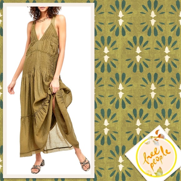 Free People Frankie Pintuck Maxi Dress in Olive (Army Green / Moss) - Picture 4 of 8